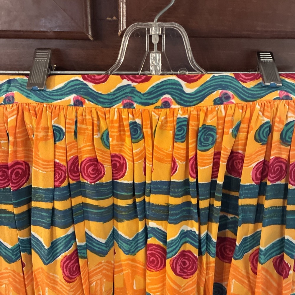 VTG Miss O By Oscar De La Renta Pleated Midi Aztec Skirt RUNS SMALL Size 6 Boho - Picture 3 of 14